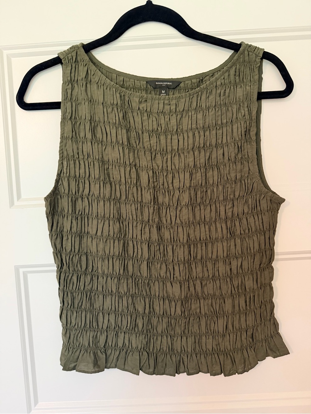 Banana Republic Olive Green Smocked Ruffle Hem Tank